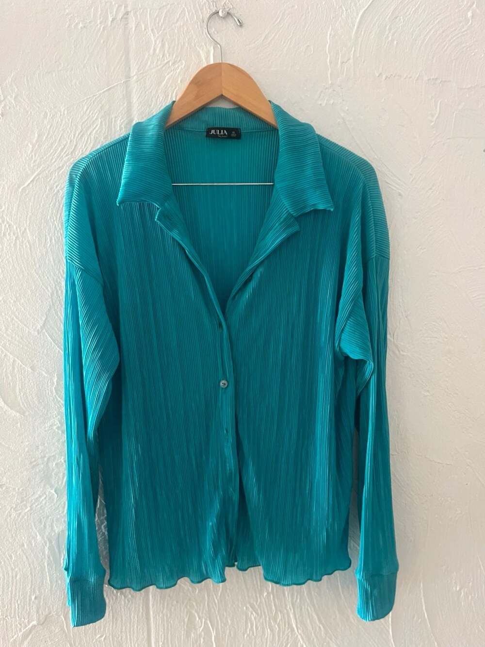 JULIA Pleated Button Down Shirt Size S Teal